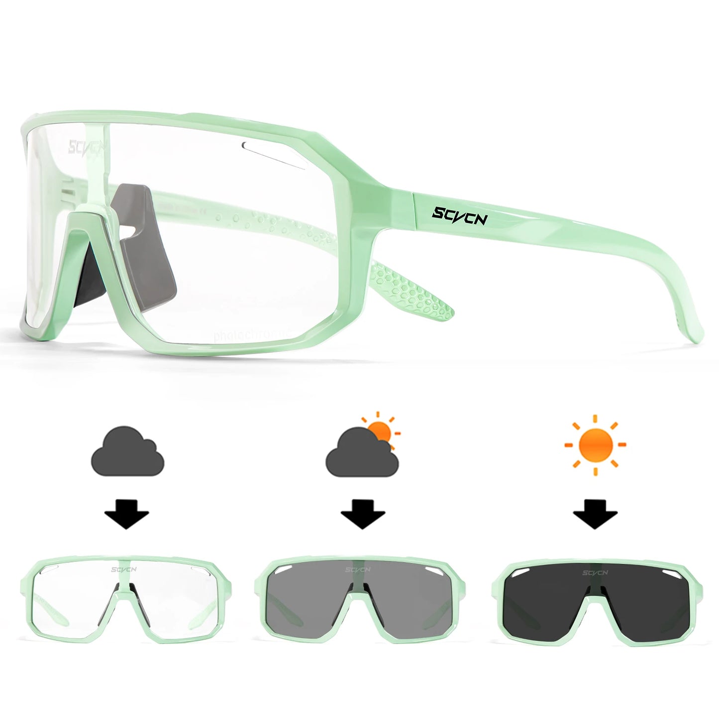 Scyn sunglasses with interchangeable lenses on a white background