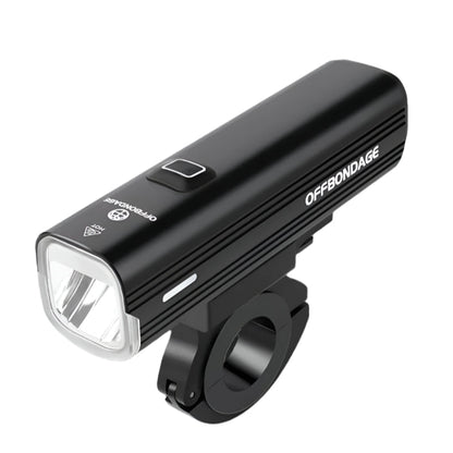 Black bicycle light with 'OFFBONDAGE' branding on a black background