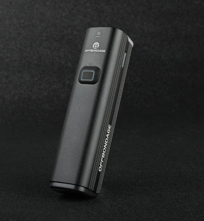 Black electronic device with 'OFFBONDAGE' branding on a dark background