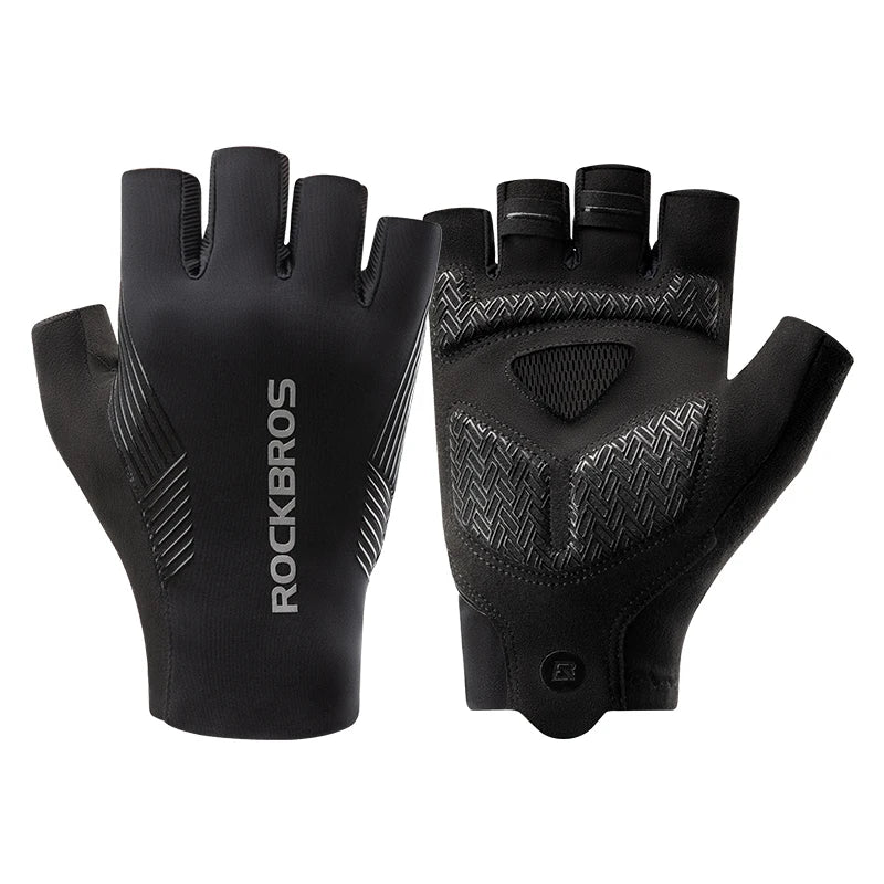 Black gloves with 'RockBros' branding on a white background