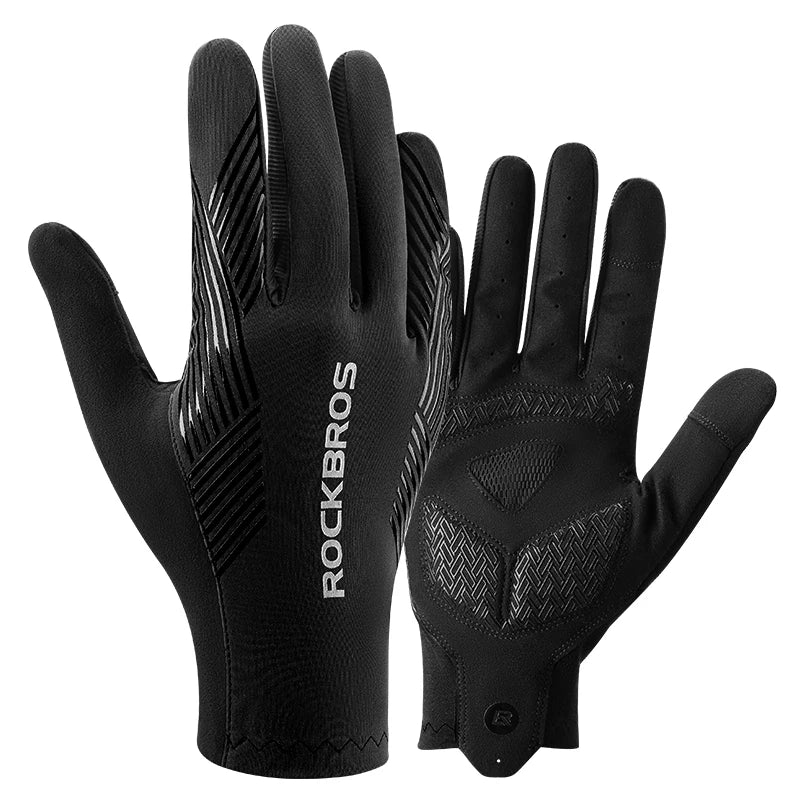 Black gloves with 'RockBros' branding on a white background