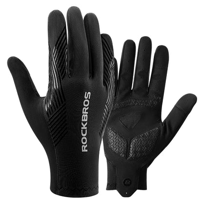 Black gloves with 'RockBros' branding on a white background