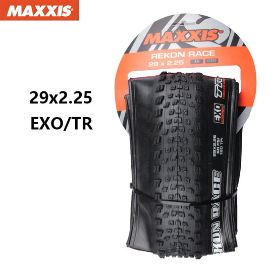 Maxxis Rekon Race bike tire with packaging on a white background